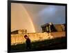 An Afghan Man Walks Past Destroyed Buildings Occupied by Refugees after a Heavy Rain-null-Framed Photographic Print