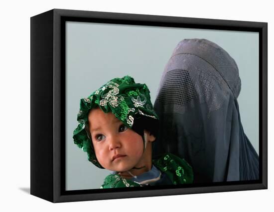 An Afghan Mother Waits with Her Daughter Before Attending Medical Care-null-Framed Stretched Canvas