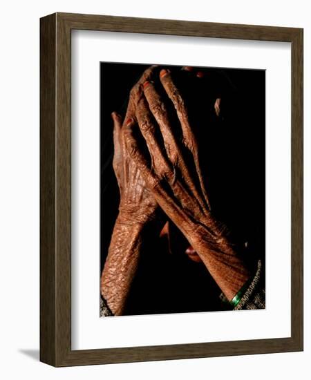 An Afghan Old Woman Covers from the Sun Outside Her Tent North of Kabul-null-Framed Photographic Print