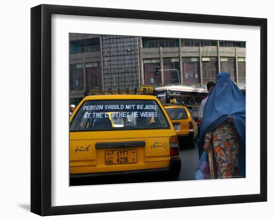 An Afghan Woman Clad in a Burqa Walks Next to a Taxi in Kabul, Afghanistan, Wednesday, June 7, 2006-Rodrigo Abd-Framed Photographic Print