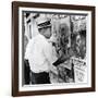 An African American Pokes His Finger into a Bullet Hole in the Oakland Black Panther's Headquarters-null-Framed Photo