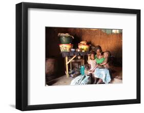 An African mother and her children, Tori, Benin-Godong-Framed Photographic Print