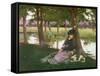 An Afternoon by a River with a King Charles Spaniel-Alexander M. Rossi-Framed Stretched Canvas