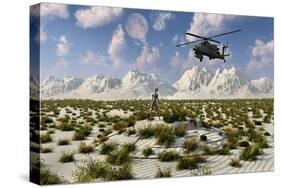 An Ah-64 Apache Black Ops Helicopter Flying to a Ufo Landing Site-null-Stretched Canvas