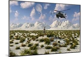 An Ah-64 Apache Black Ops Helicopter Flying to a Ufo Landing Site-null-Mounted Art Print