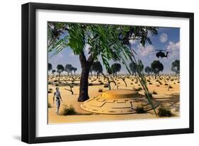 An Ah-64 Apache Black Ops Helicopter Tracking Down a Ufo and its Robotic Crew Member-null-Framed Art Print