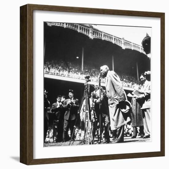 An Ailing Babe Ruth Thanking Crowd During Babe Ruth Day at Yankee Stadium-Ralph Morse-Framed Premium Photographic Print