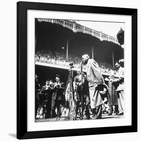 An Ailing Babe Ruth Thanking Crowd During Babe Ruth Day at Yankee Stadium-Ralph Morse-Framed Premium Photographic Print