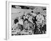 An Airline Steward and Air Hostess Serve a Roast Meal to Flight Passengers-null-Framed Photographic Print