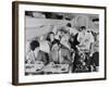 An Airline Steward and Air Hostess Serve a Roast Meal to Flight Passengers-null-Framed Photographic Print