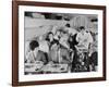 An Airline Steward and Air Hostess Serve a Roast Meal to Flight Passengers-null-Framed Photographic Print