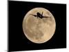 An Airliner is Silhouetted against a Full Moon-null-Mounted Photographic Print