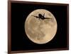 An Airliner is Silhouetted against a Full Moon-null-Framed Photographic Print