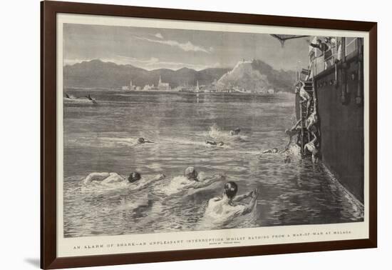 An Alarm of Shark, an Unpleasant Interruption Whilst Bathing from a Man-Of-War at Malaga-William Small-Framed Giclee Print