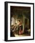 An Alchemist and His Assistant in their Workshop (Oil on Panel)-Frans Van Mieris-Framed Giclee Print