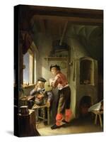 An Alchemist and His Assistant in their Workshop (Oil on Panel)-Frans Van Mieris-Stretched Canvas