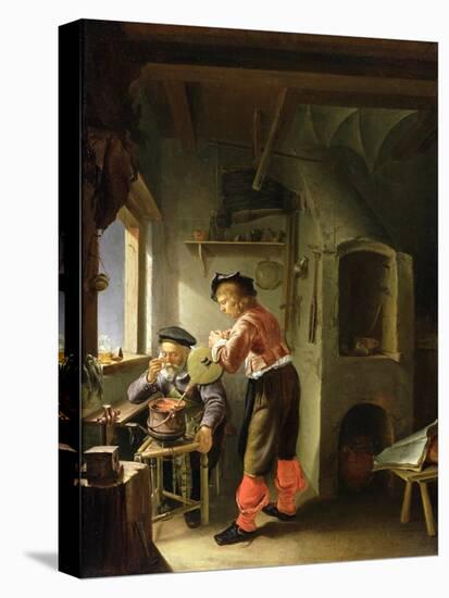An Alchemist and His Assistant in their Workshop (Oil on Panel)-Frans Van Mieris-Stretched Canvas