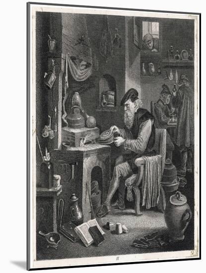 An Alchemist Obsessed with His Quest Works at His Furnace-David Teniers the Younger-Mounted Art Print