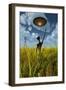 An Alien Being Directing a Ufo in Making Crop Circles-null-Framed Premium Giclee Print
