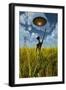 An Alien Being Directing a Ufo in Making Crop Circles-null-Framed Premium Giclee Print