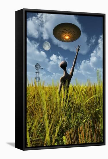 An Alien Being Directing a Ufo in Making Crop Circles-null-Framed Stretched Canvas