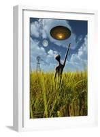 An Alien Being Directing a Ufo in Making Crop Circles-null-Framed Art Print