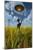 An Alien Being Directing a Ufo in Making Crop Circles-null-Mounted Art Print