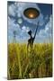 An Alien Being Directing a Ufo in Making Crop Circles-null-Mounted Art Print