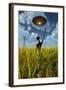 An Alien Being Directing a Ufo in Making Crop Circles-null-Framed Art Print