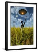 An Alien Being Directing a Ufo in Making Crop Circles-null-Framed Art Print