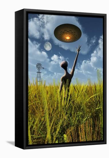 An Alien Being Directing a Ufo in Making Crop Circles-null-Framed Stretched Canvas