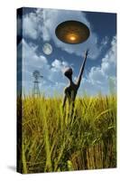 An Alien Being Directing a Ufo in Making Crop Circles-null-Stretched Canvas