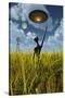 An Alien Being Directing a Ufo in Making Crop Circles-null-Stretched Canvas