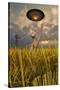 An Alien Being Directing a Ufo in Making Crop Circles-null-Stretched Canvas