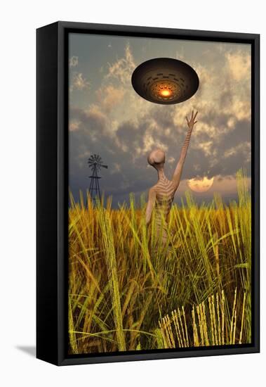 An Alien Being Directing a Ufo in Making Crop Circles-null-Framed Stretched Canvas