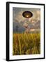 An Alien Being Directing a Ufo in Making Crop Circles-null-Framed Art Print