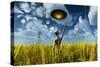 An Alien Being Directing its Spacecraft to Make Crop Circles-null-Stretched Canvas