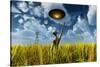 An Alien Being Directing its Spacecraft to Make Crop Circles-null-Stretched Canvas