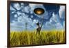 An Alien Being Directing its Spacecraft to Make Crop Circles-null-Framed Art Print