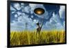 An Alien Being Directing its Spacecraft to Make Crop Circles-null-Framed Art Print