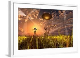 An Alien Being Directing its Spacecraft to Make Crop Circles-null-Framed Art Print