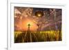 An Alien Being Directing its Spacecraft to Make Crop Circles-null-Framed Art Print