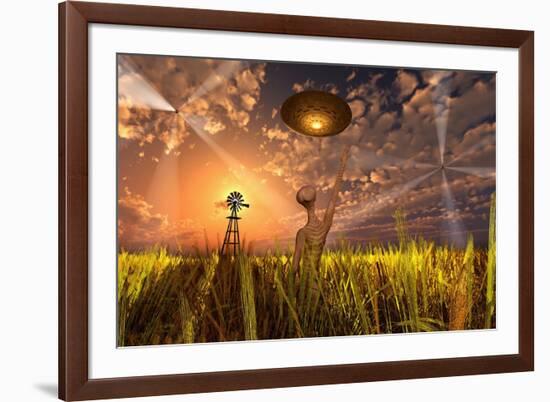 An Alien Being Directing its Spacecraft to Make Crop Circles-null-Framed Art Print