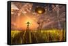 An Alien Being Directing its Spacecraft to Make Crop Circles-null-Framed Stretched Canvas