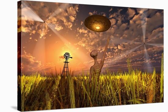 An Alien Being Directing its Spacecraft to Make Crop Circles-null-Stretched Canvas