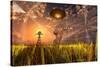 An Alien Being Directing its Spacecraft to Make Crop Circles-null-Stretched Canvas