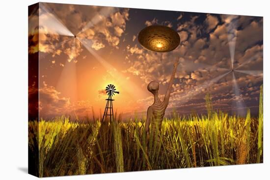 An Alien Being Directing its Spacecraft to Make Crop Circles-null-Stretched Canvas