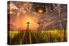An Alien Being Directing its Spacecraft to Make Crop Circles-null-Stretched Canvas