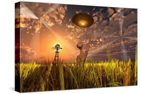 An Alien Being Directing its Spacecraft to Make Crop Circles-null-Stretched Canvas