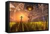 An Alien Being Directing its Spacecraft to Make Crop Circles-null-Framed Stretched Canvas